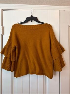 Madewell Mustard Off-the-Shoulder Ruffle Sleeve Sweater